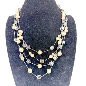 Coldwater Creek Multi-Strand Faux Pearl Smoky Beads Silver Tone Necklace